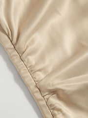 Satin Boat Neck Backless Ruched Maxi Dress