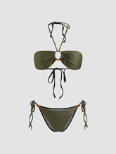 Halter Neckline O-Ring Beaded Cheeky Bikini Set