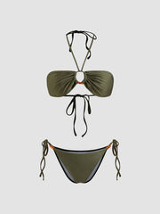 Halter Neckline O-Ring Beaded Cheeky Bikini Set