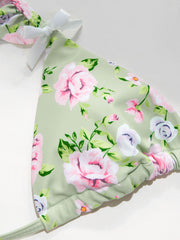 Floral Ruffle Hem Bowknot Bikini Set