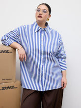 Cotton-blend Polo Stripe Oversized Shirt Curve & Plus
