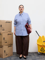 Cotton-blend Polo Stripe Oversized Shirt Curve & Plus