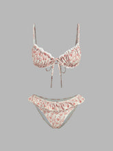 V-neck Floral Lettuce Trim Bracelet Cheeky Bikini Set