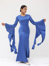 Satin Ruffle Hem Sleeve Maxi Dress