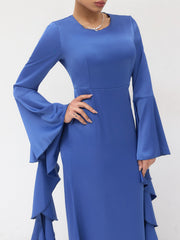 Satin Ruffle Hem Sleeve Maxi Dress