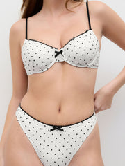 V-neck Polka Dot Bowknot Underwire Cheeky Bikini Set