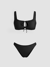 Square Neck Cut Out Drawstring Bracelet Cheeky Bikini Set