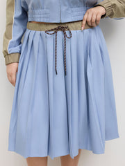 Mid Rise Knotted Contrasting Binding Pleated Midi Skirt Curve & Plus