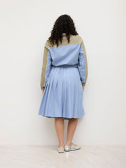 Mid Rise Knotted Contrasting Binding Pleated Midi Skirt Curve & Plus