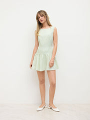 Boat Neck Gingham Ruffle Hem Mini Dress