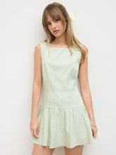 Boat Neck Gingham Ruffle Hem Mini Dress