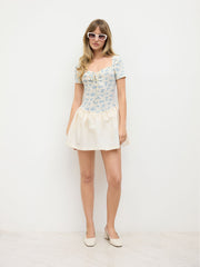 Cotton-blend Sweetheart Ditsy Floral Patched Ruffle Mini Dress