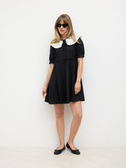 Pleated Mini Dress With Detachable Polka Dot Peter Pan Collar