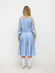 Mid Rise Knotted Contrasting Binding Pleated Midi Skirt