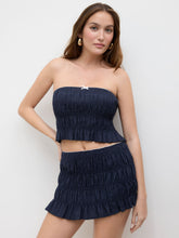 Linen-blend Shirred Bowknot Crop Bandeau Top & Low Rise Mini Skirt Set