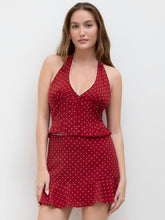 Halter Neckline Polka Dot Pleated Crop Top