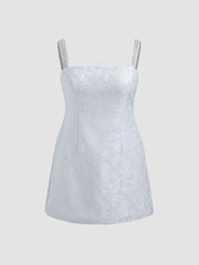 Jacquard Floral Pearl Straps Mini Dress Curve & Plus