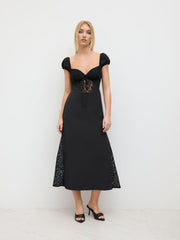 Satin Sweetheart Lace Patched Maxi Dress