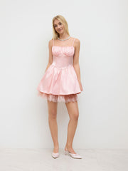 Satin Corset Lace Ruffle Layered Cami Mini Dress