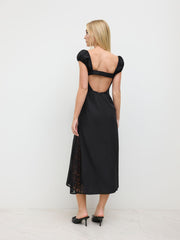 Satin Sweetheart Lace Patched Maxi Dress