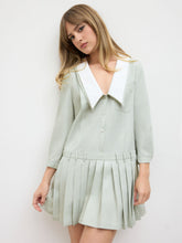 V-neck Pleated Three-quarter Sleeve Mini Dress