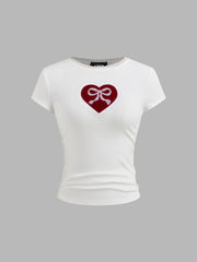 Jersey High-Waist Knot Ruched Flare Pant & Heart Lace Tee
