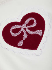 Cotton-blend Bowknot Heart Lace Trim Ruched Tee
