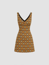 V-neck Geometric Zipper Mini Dress