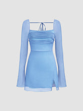 Square Neck Solid Glitter Knotted Mini Dress