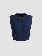Denim Round Neckline Button Oversized Tank Top