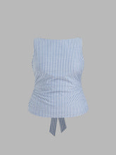 Cotton-blend Boat Neck Stripe Bowknot Tank Top Curve & Plus