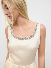 Satin Square Neck Rhinestone Maxi Dress