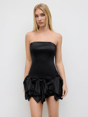 Satin Bowknot Bandeau Mini Dress With Adjustable Straps