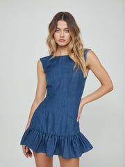 Backless Bowknot Ruffle Hem Mini Dress