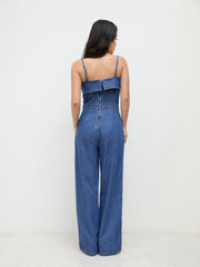 Denim Fold Over Wide Leg Jumpsuit