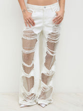 Denim Low Rise Ripped Hollow Out See-through Wide Leg Jeans