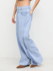 Cider Denim Low Rise Washed Patchy Baggy Jeans