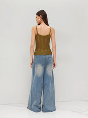 Knitted U-neckline Hollow Out Cami Top