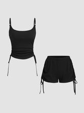 Drawstring Crop Cami Top & Low Rise Drawstring Micro Shorts Set