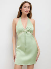 Satin Halter Neckline Lace Trim Mini Dress