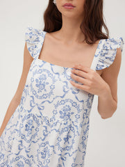 Square Neck Floral Lettuce Trim Mini Nightdress