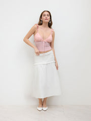 Cotton-blend Mid Rise Shirred Midi Skirt