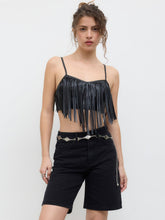 Faux Leather Fringe Crop Cami Top