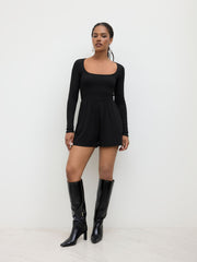 Solid Square Neck Ruffle Romper