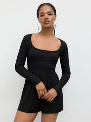 Solid Square Neck Ruffle Romper