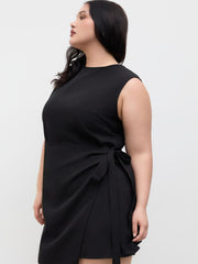 Round Neckline Knotted Wrap Mini Dress Curve & Plus