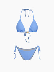 V-neck Shell Detail Halter Tie Side Bikini Set