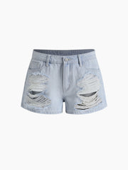 Denim Low Rise Ripped Micro Shorts