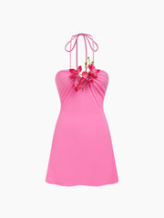Halter Neckline Floral Mini Dress