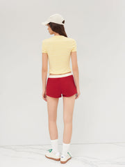 Round Neckline Stripe Short Sleeve Tee